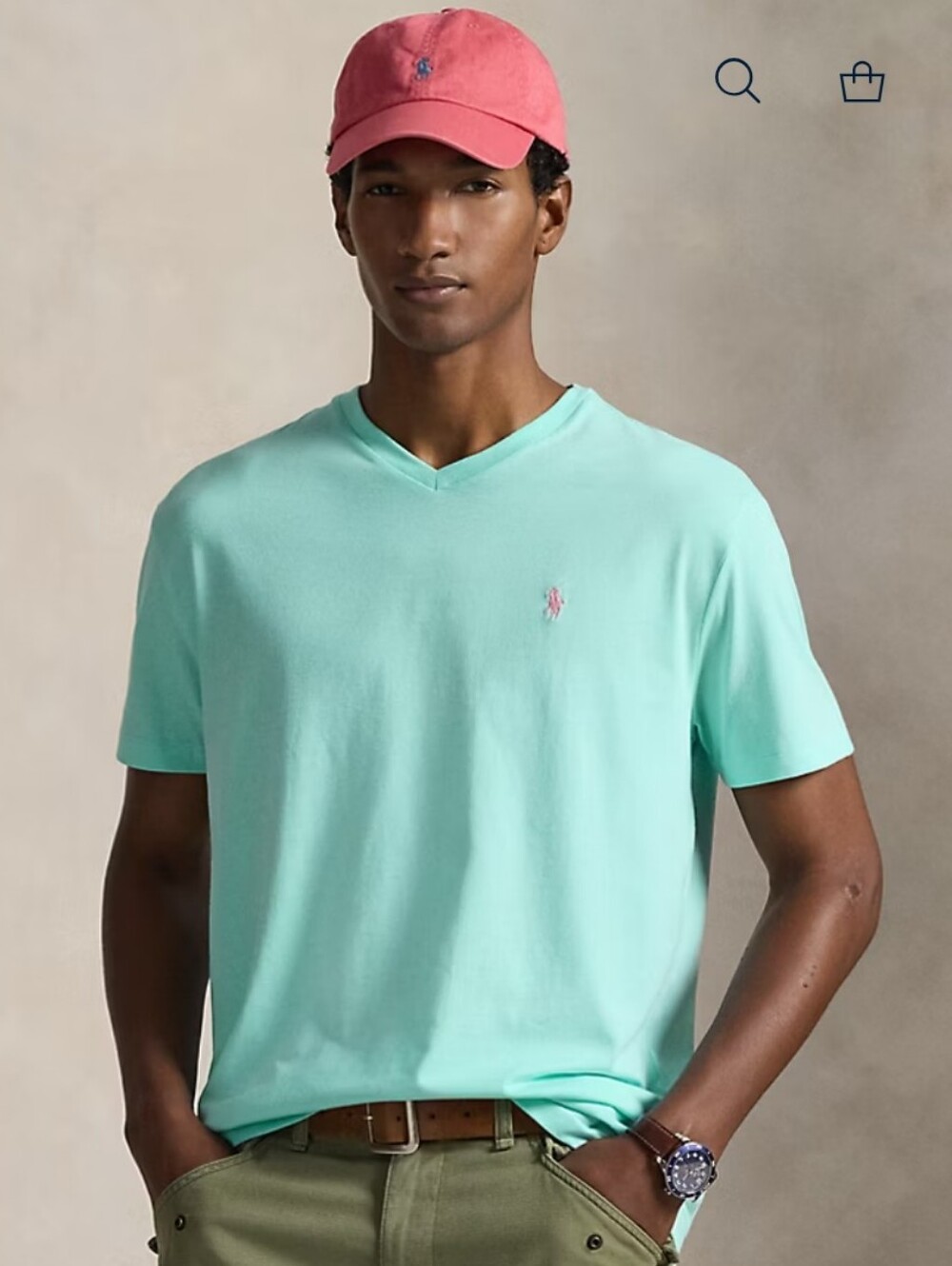 Ralph Lauren V-Neck Tee in Teal Turquoise Blue Cotton Short Sleeve